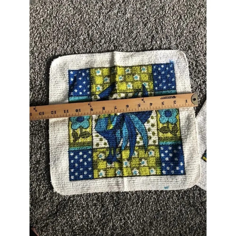 VTG MCM Cannon 1960’s Set Of 2 Washcloths- Roosters Floral RARE! Look Unused